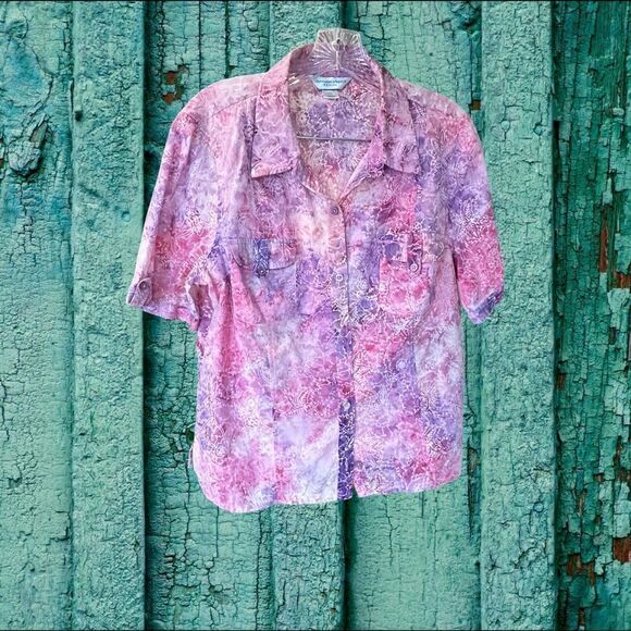 Christopher & Banks Women's Short Sleeve Button Up Top-Blouse Pink XLP - Picture 9 of 10